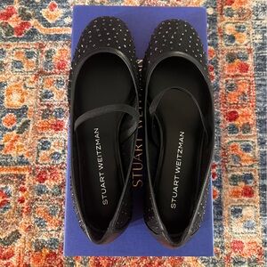 Stuart Weitzman Black Arabella crystal mesh Flats